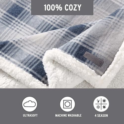 Eddie Bauer Brushed Throw Blanket Reversible Sherpa & Brushed Fleece, Lightweight Home Decor for Bed or Couch, Nordic Midnight