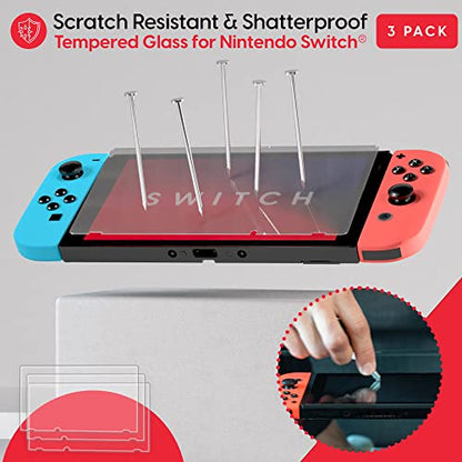 TALK WORKS Nintendo Switch Screen Protector - Scratch, Crack Resistant, Ultra-Thin HD Touchscreen Tempered Glass Cover (Pack of 3)