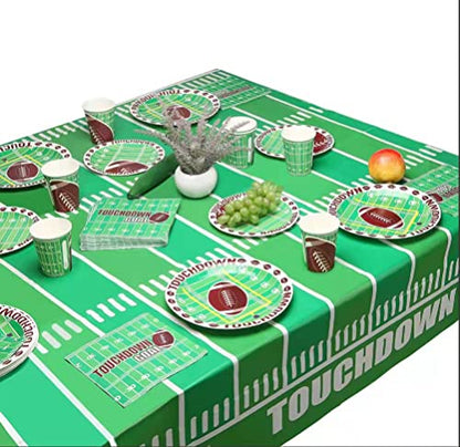 Football Decoration Party Supplies Kit Serve 25, Includes Dinner Plates, Dessert Plates, Napkins, Cups,and Football Tablecloth Perfect for Football Birthday Party Football Gameday Tailgate Party