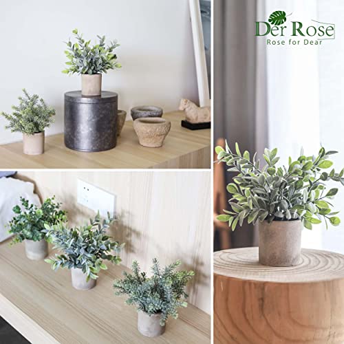 Der Rose 3 Pack Mini Potted Fake Plants Artificial Plastic Eucalyptus Plants for Home Office Desk Farmhouse Room Decor