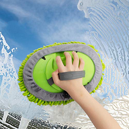 anngrowy 62" Microfiber Car Wash Brush Mop Kit Mitt Sponge with Long Handle Car Cleaning Supplies Kit Duster Washing Car Tools Accessories, 1 Chenille Scratch-Free Replacement Head Aluminum Alloy Pole