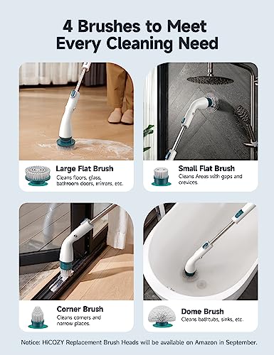 HiCOZY Electric Spin Scrubber HS1, Cordless Shower Scrubber with 4 Replaceable Brush Heads Adjustable Extension Handle, Power Cleaning Brush for Bathroom, Floor, Tile, Kitchen Dark Green