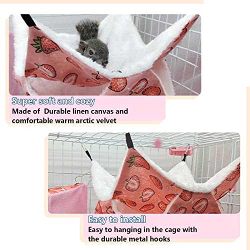 LEFTSTARER Pet Small Animal Hanging Hammock Ferret Bunkbed Cage Toy for Hamster Rat Sugar Glider Parrot Guinea Pig Hideout Play Sleep (Strawberry)