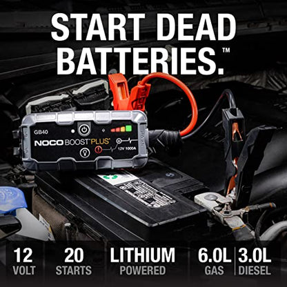 NOCO Boost Plus GB40 1000 Amp 12-Volt UltraSafe Lithium Jump Starter Box, Car Battery Booster Pack, Portable Power Bank Charger, and Jumper Cables for up to 6-Liter Gasoline and 3-Liter Diesel Engines