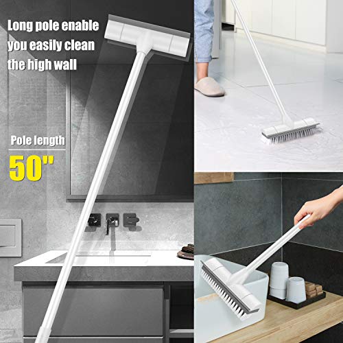 BOOMJOY Floor Scrub Brush with Long Handle - 50",2 in 1 Scrape and Stiff Brush for Cleaning Bathroom, Tub and Tile,Patio, Kitchen, Wall and Deck