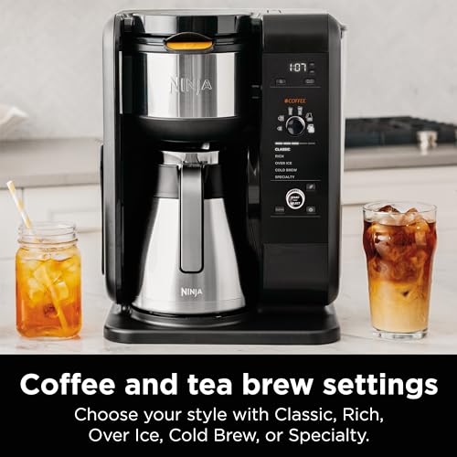 Ninja CP307 Hot and Cold Brewed System, Tea & Coffee Maker, with Auto-iQ, 6 Sizes, 5 Styles, 5 Tea Settings, 50 oz Thermal Carafe, Frother, Coffee & Tea Baskets, Dishwasher Safe Parts, Black