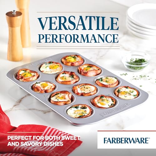 Farberware Nonstick Bakeware 12-Cup Muffin Tin / Nonstick 12-Cup Cupcake Tin - 12 Cup, Gray