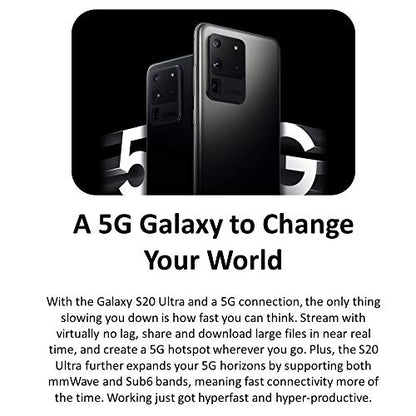 Samsung Galaxy S20 Ultra 5G (128GB, 12GB RAM) 6.9" AMOLED 2X, Snapdragon 865, 108MP Quad Camera, Global 5G Volte (GSM+CDMA) AT&T Unlocked (T-Mobile, Verizon, Global, Metro) G988U (Renewed)