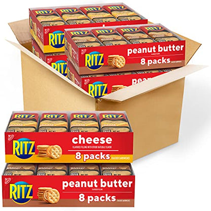 RITZ Peanut Butter Sandwich Crackers and Cheese Sandwich Crackers Variety Pack, School Lunch Box Snacks, 32 Snack Packs