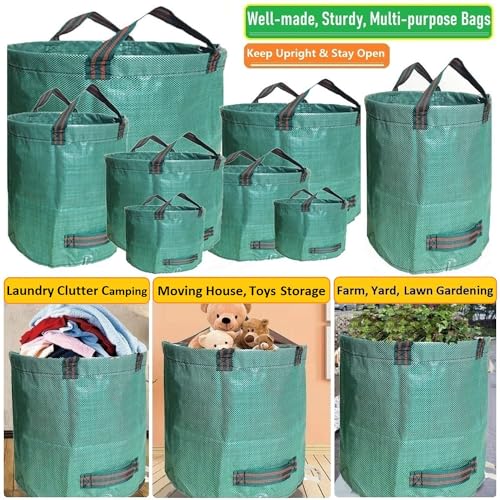 Standard 2-Pack 16 Gallon Home Yard Garden Bags (D18, H15 inch) with Garden Gloves, Camping Waste Bags,Recycling Bag,Campsite Trash Bags,Laundry Bag,Yard Waste Bags,Lawn Debris Bag,Leaf Bags 4 handles