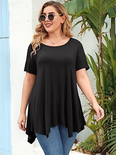 LARACE Womens Swing Tunic Tops Loose Fit Comfy Flattering T Shirt Black