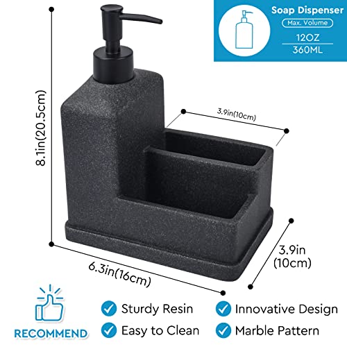 Soap Dispenser with Sponge Holder,Liquid Hand and Dish Soap Dispenser and Spong Caddy with Brush Holder 3 in 1 Countertop Organizer for Kitchen Sink and Bathroom,Black