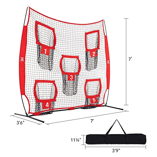 ZELUS Football Throwing Net, 7x7ft Football Training Equipment with 5 Target Pockets for Throwing and Passing Practice, Portable Quarterback Trainer Net, QB Throw Accuracy Net with Carry Bag