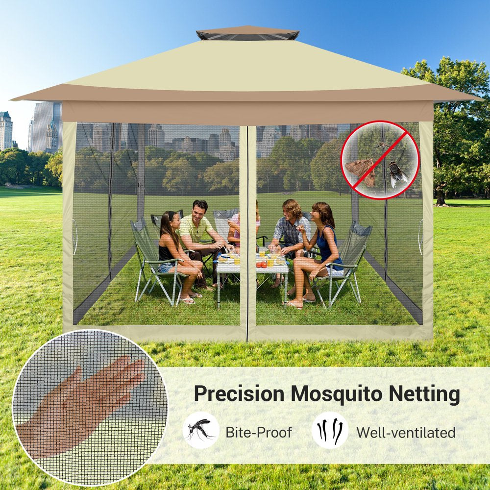 SANOPY 12x12FT Outdoor Gazebo Pop Up Gazebo with Mosquito Netting, Instant Patio Canopy Tent for Shade and Rain, 2 Tiered Vente Gazebo Canopy UPF 50+ for Garden Backyard with Carry Bag&4 Sandbags