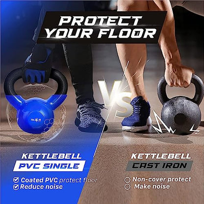 Yes4All Vinyl Coated Kettlebell Weights Set – Great for Full Body Workout and Strength Training – Vinyl Kettlebell 15 lbs