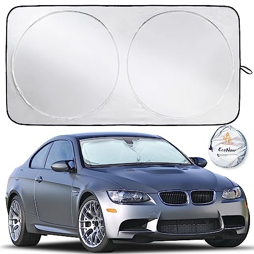 EcoNour Car Windshield Sun Shade, Reflector Sunshade Offers Ultimate Protection for Car Interior, Cool Car Reflective Sun Blocker Fits Small Sedans, Mini SUVs, & Hatchbacks, Medium (64 in x32 in)