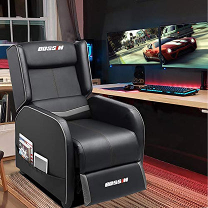 LEMBERI Gaming Recliner Chair for Adults, PU Leather Home Theater Seating Video Game Chairs for Living Room Ergonomic Racing Style Single Movie Gamer Lounge Sofa Grey