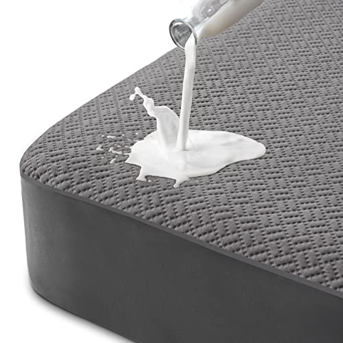 Hanherry 100% Waterproof Mattress Protector Twin Size - Grey, Bamboo Mattress Cover 3D Air Fabric Cooling Mattress Pad Cover Smooth Soft Breathable Noiseless, 8''-21'' Deep Pocket