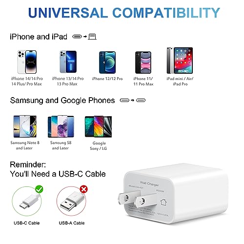 iPhone and iPad Charger Super Fast Charger 20W PD USB C Wall Charger with 6FT Fast Charging Cable Compatible with iPhone14/14 Pro Max/13/13Pro/12/12 Pro/11/11Pro/XS,iPad