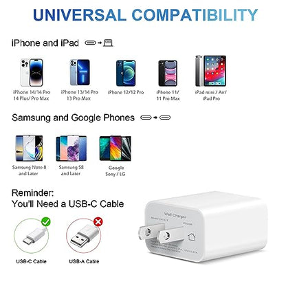 iPhone and iPad Charger Super Fast Charger 20W PD USB C Wall Charger with 6FT Fast Charging Cable Compatible with iPhone14/14 Pro Max/13/13Pro/12/12 Pro/11/11Pro/XS,iPad