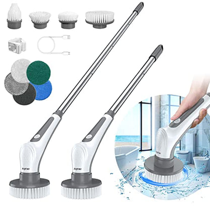 Electric Spin Scrubber, 10 in 1 Airpher Cordless Cleaning Brush IPX8 with 9 Replaceable Brush Heads and 4 Tier Removable Handle, Power Shower Scrubber for Bathroom, Tub, Tile, Floor, Kitchen, Window