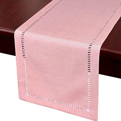 Grelucgo Large Handcrafted Solid Color Dining Table Runner, Double-Hemstitched (Pink, 14 x 120)