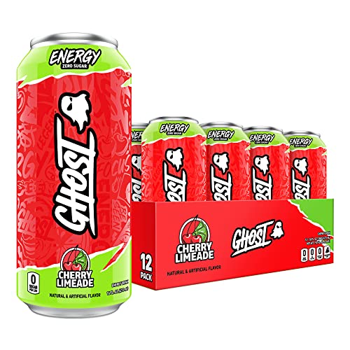 GHOST ENERGY Sugar-Free Energy Drink - 12-Pack, Cherry Limeade, 16oz - Energy & Focus & No Artificial Colors - 200mg of Natural Caffeine, L-Carnitine & Taurine - Gluten-Free & Vegan