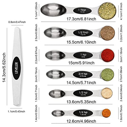 Magnetic Measuring Spoons Set Stainless Steel with Leveler, Stackable Metal Tablespoon Measure Spoon for Baking, Measuring Cups and Spoon Set Kitchen Gadgets Apartment Essentials Fits in Spice Jars