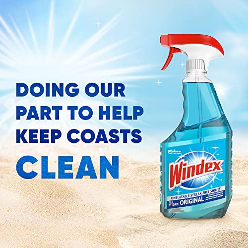 Windex Glass and Window Cleaner Spray Bottle, Bottle Made from 100% Recovered Coastal Plastic, Original Blue, 23 fl oz