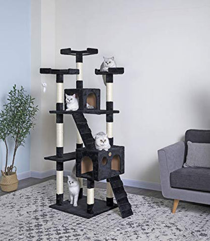 Go Pet Club 72" Tall Extra Large Cat Tree Kitty Tower Condo Cat House for Large Indoor Cats Play Scratch Hide Climb Activity Furniture with Toy, Black