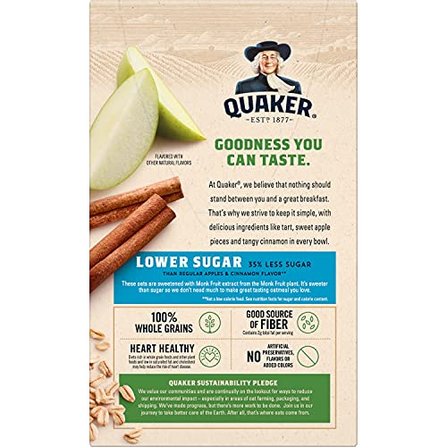 Quaker Instant Oatmeal Apple Cinnamon, Lower Sugar, 8 Count