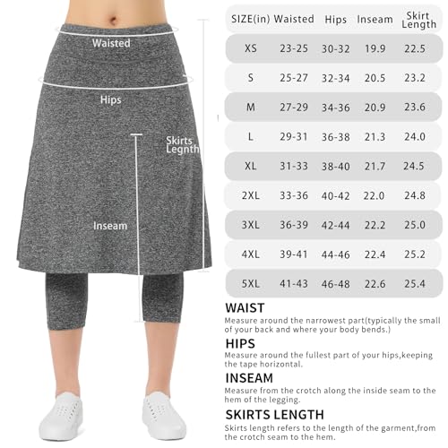 Women Knee Length Skirts with Leggings,Skirted Leggings Skorts Capris for Women Zipper Pockets(Grey Charcoal S)