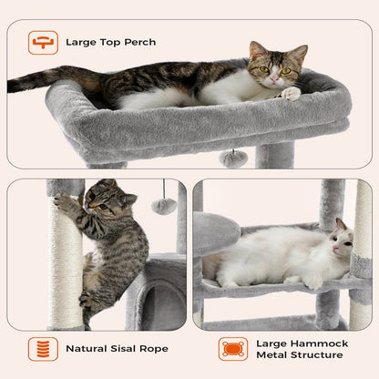 Pawz Road Cat Tree for Large Cats 56"Tall Cat Tower Condo with Scratching Post for Indoor Cats,Gray