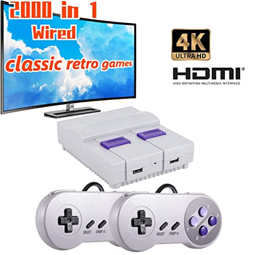 Super Classic Retro Game Console,Classic Mini Video Game Console Built in 2000+ Different Classic Games,4k HD Output and 2 Wired Controllers,Advanced Gaming Solution.