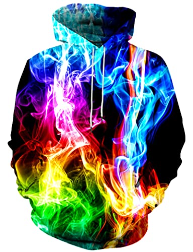 Hgvoetty Mens 3D Hoodies Unisex Graphic Colorful Smoke Hooded Sweatshirts with Big Pockets for Women XL