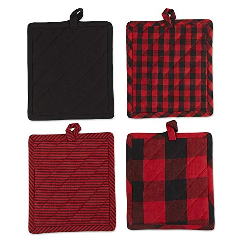 DII Gingham Check Kitchen Collection, Red/Black, Potholder Set