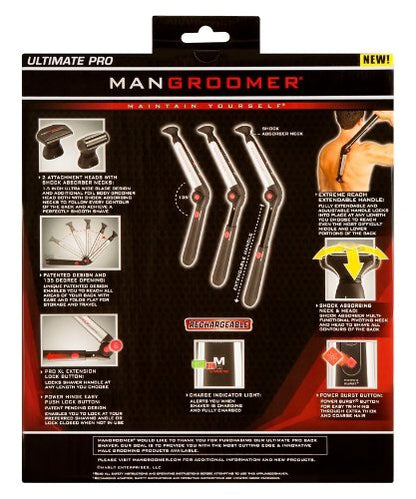 MANGROOMER - ULTIMATE PRO Back Shaver with 2 Shock Absorber Flex Heads, Power Hinge, Extreme Reach Handle and Power Burst