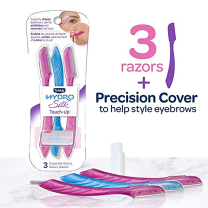 Schick Hydro Silk Touch-Up Exfoliating Dermaplaning Tool, Face & Eyebrow Razor with Precision Cover- 3 Count | Dermaplaning Razor For Women