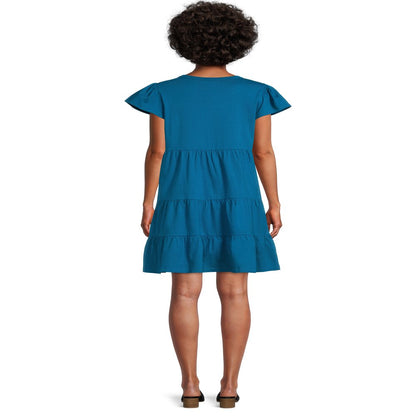  Women's Short Sleeve Tiered Knit Dress