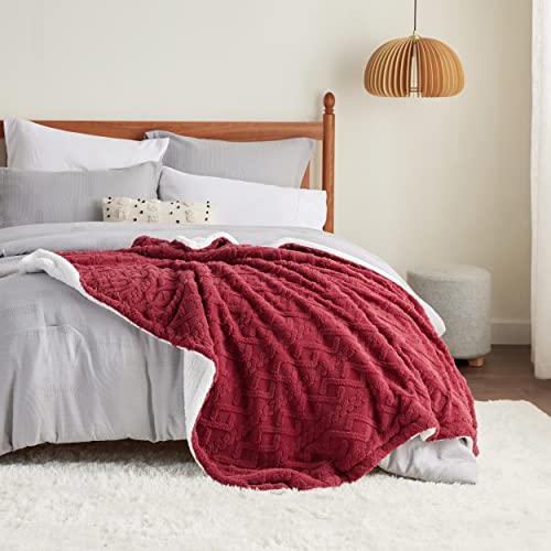 Bedsure Sherpa Blanket Twin Size - Twin Blanket Fuzzy Soft Cozy Throw for Couch, Fleece Thick Warm Blanket for Winter, Red Fall Throw Blanket, 60x80 Inches