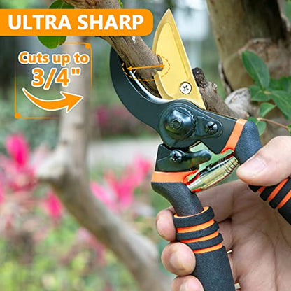 Pruning Shears, Garden Shears - VITTYL 8.5" Professional Premium SK5 Steel with Titanium Pruning Shears for Gardening, Ultra Sharp Durable Bypass Pruning Shears, Garden Scissors, Pruners