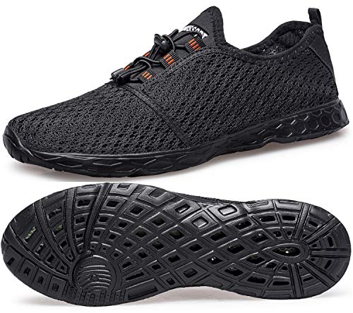 DOUSSPRT Men's Water Shoes Quick Drying Sports Aqua Shoes All Black US Size 9.5