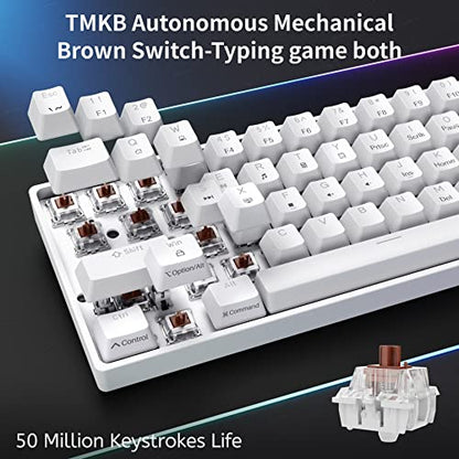 DIERYA 60% Mechanical Keyboard, DK61se Wired Gaming Keyboard with Brown Switches, LED Backlit Ultra-Compact 61 Keys Mini Office Keyboard for Windows Laptop PC Gamer Typist（White）