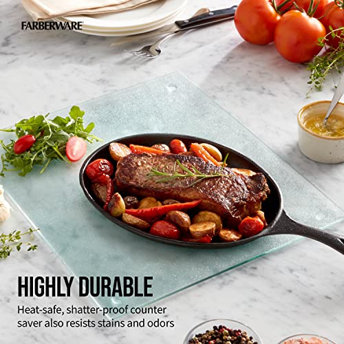 Farberware Large Utility Cutting Board, Dishwasher-Safe Tempered Glass Kitchen Board with Non-Slip Feet, Scratch Resistant, Heat Resistant, Shatter Resistant, 12-Inch-by-14-Inch, Clear