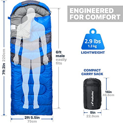 MalloMe Sleeping Bags for Adults Cold Weather & Warm - Backpacking Camping Sleeping Bag for Kids 10-12, Girls, Boys - Lightweight Compact Camping Gear Must Haves Hiking Essentials Sleep Accessories