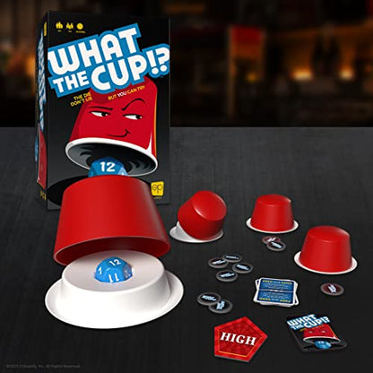 USAOPOLY What The Cup!? | Social Bluffing Dice Game | Featuring Handheld Dice Cups & D12 Dice | Spy, Swap, Steal The Winning Cup | 3-6 Players, Ages 12+