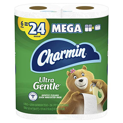 Charmin Ultra Gentle Toilet Paper, 6 Mega Rolls = 24 Regular Rolls