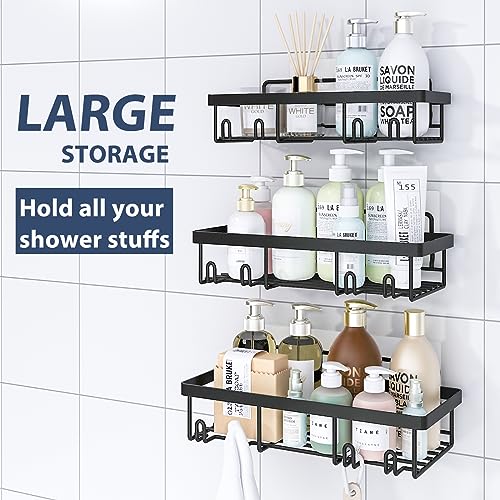 Liuoud Shower Caddy, 5 Pack Shower Organizer, Adhesive Shower Rack for Inside Shower with Large Capacity, Durable Stainless Steel Bathroom Shower Shelf, Black