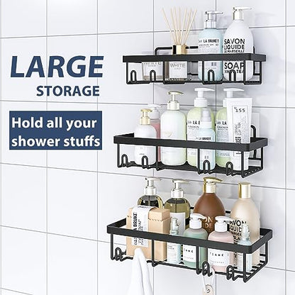 Liuoud Shower Caddy, 5 Pack Shower Organizer, Adhesive Shower Rack for Inside Shower with Large Capacity, Durable Stainless Steel Bathroom Shower Shelf, Black