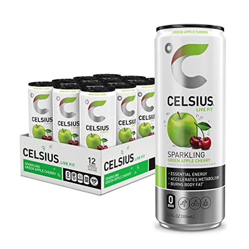 CELSIUS Sparkling Green Apple Cherry, Functional Essential Energy Drink, 12 Fl Oz (Pack of 12)